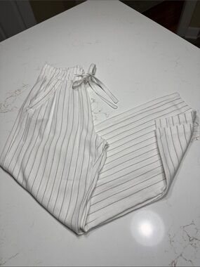 Sienna Sky White with Black Pinstripe Drawstring Pants Size S